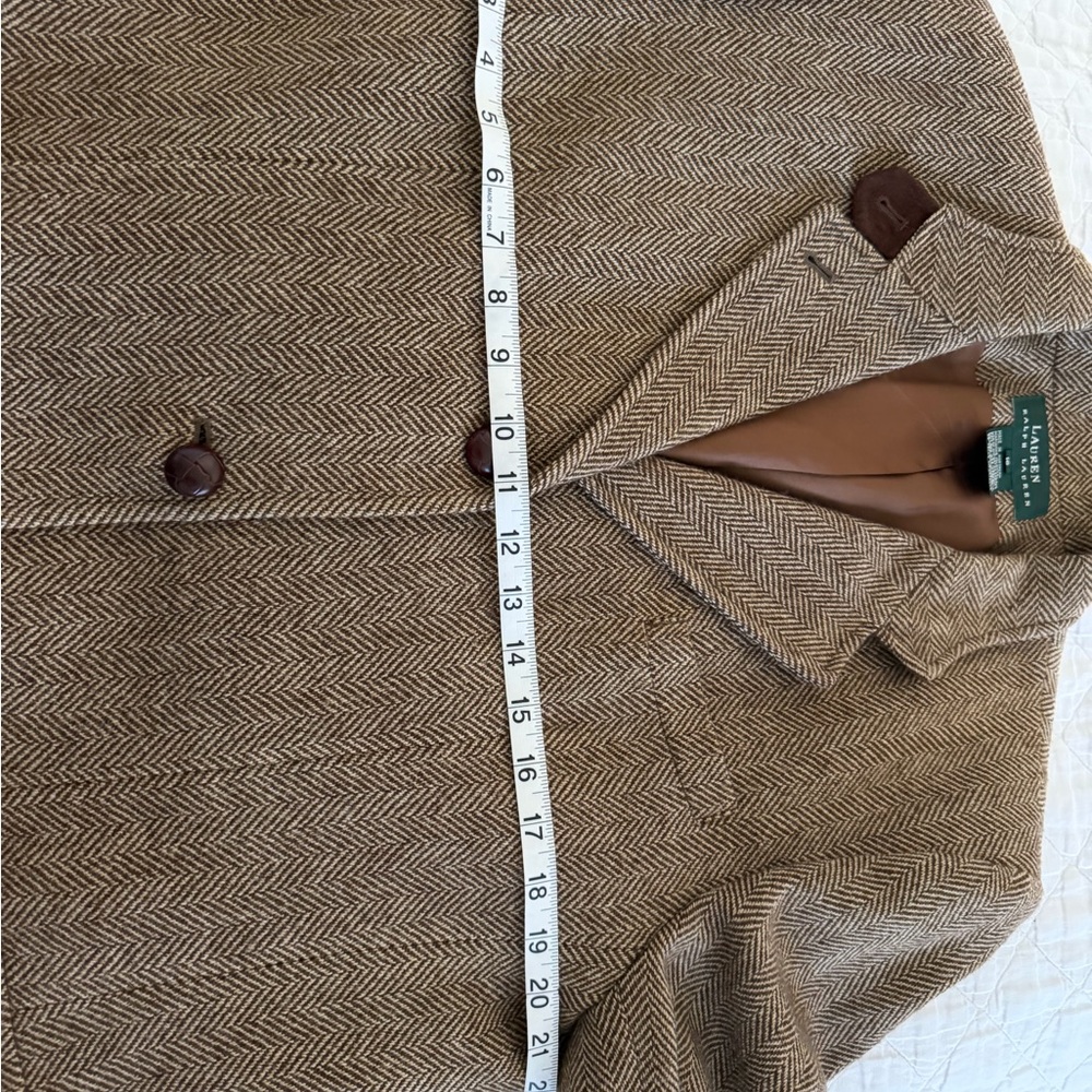 Ralph Lauren Brown Herringbone Wool Blazer with Suede Elbow Patches - Picture 9 of 11